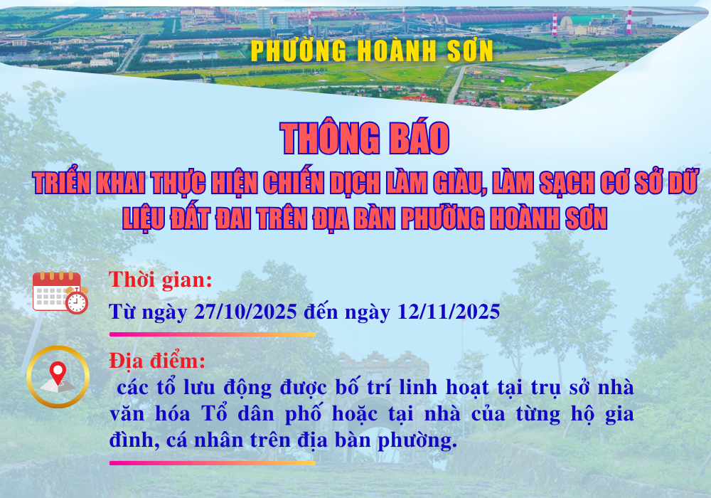 Triển khai thực hiện chiến dịch làm giàu, làm sạch cơ sở dữ liệu đất đai trên địa bàn phường Hoành Sơn 