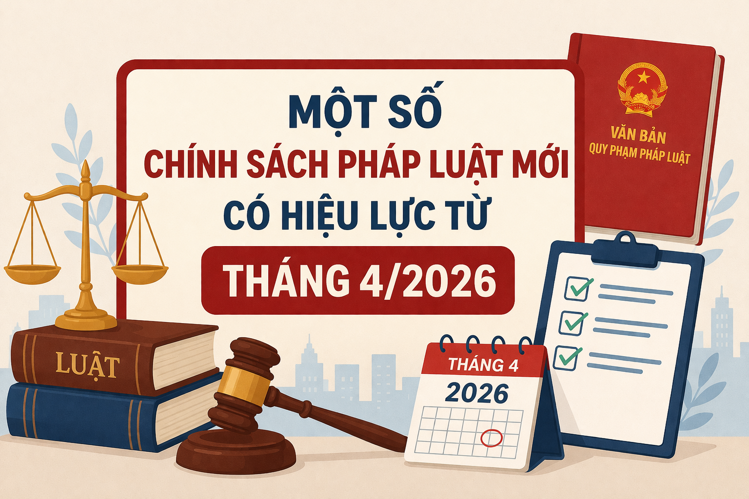 Một số chính sách pháp luật mới có hiệu lực từ tháng 4/2026
