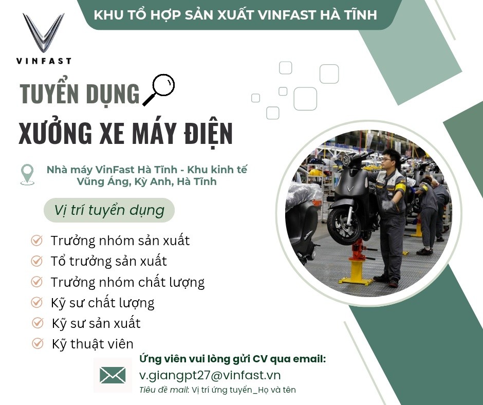 Công ty Cổ phần Sản xuất và Kinh doanh VinFast tuyển dụng 3.000 nhân sự