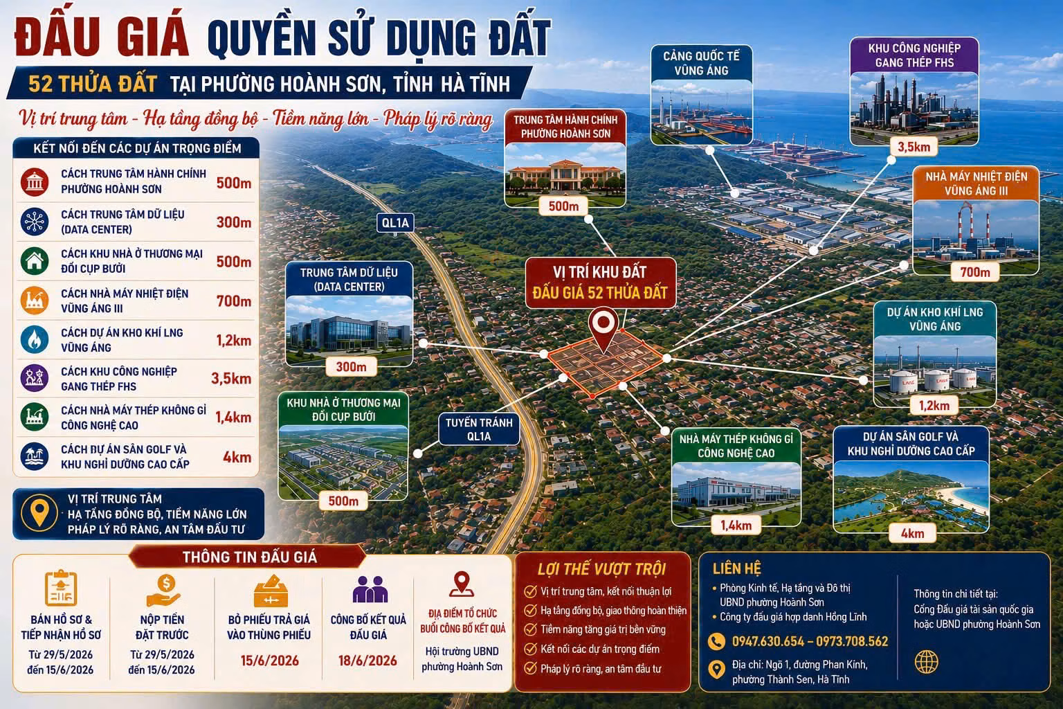 52 thửa đất tại phường Hoành Sơn được đưa ra đấu giá vào ngày 15/6/2026