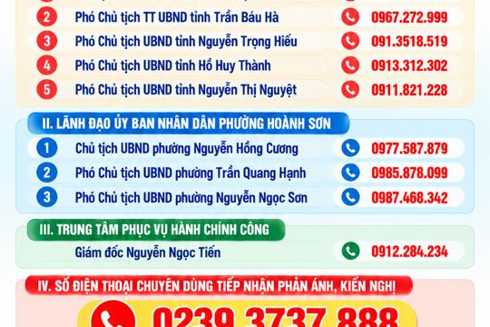 Phường Hoành Sơn công khai địa chỉ tiếp nhận phản ánh, kiến nghị về thủ tục hành chính