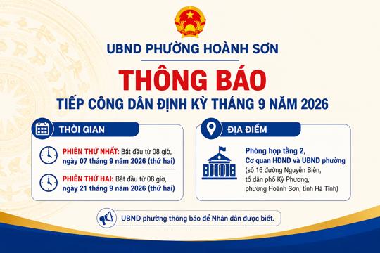 Lịch tiếp công dân định kỳ tháng 9 năm 2026 