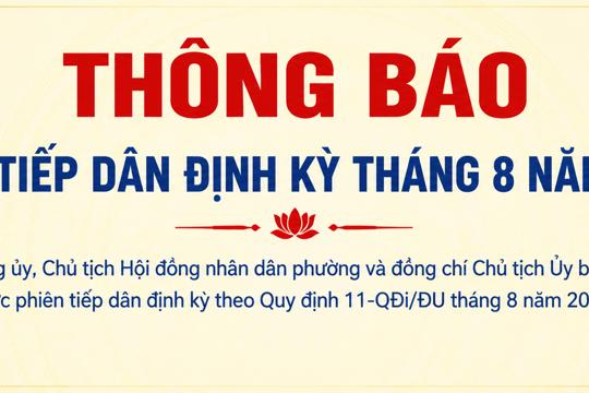 Thông báo: Lịch tiếp dân định kỳ tháng 8 năm 2026