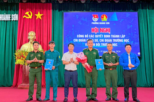 Đoàn Phường Hoành Sơn công bố quyết định thành lập Chi đoàn Quân sự và Chi đoàn, Liên đội các trường học